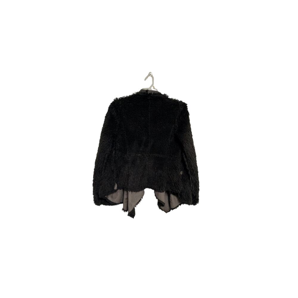 Fever Faux Fur Open Front Jacket L Brown Sherpa Lined Asymmetrical Hem Cozy - Picture 6 of 11